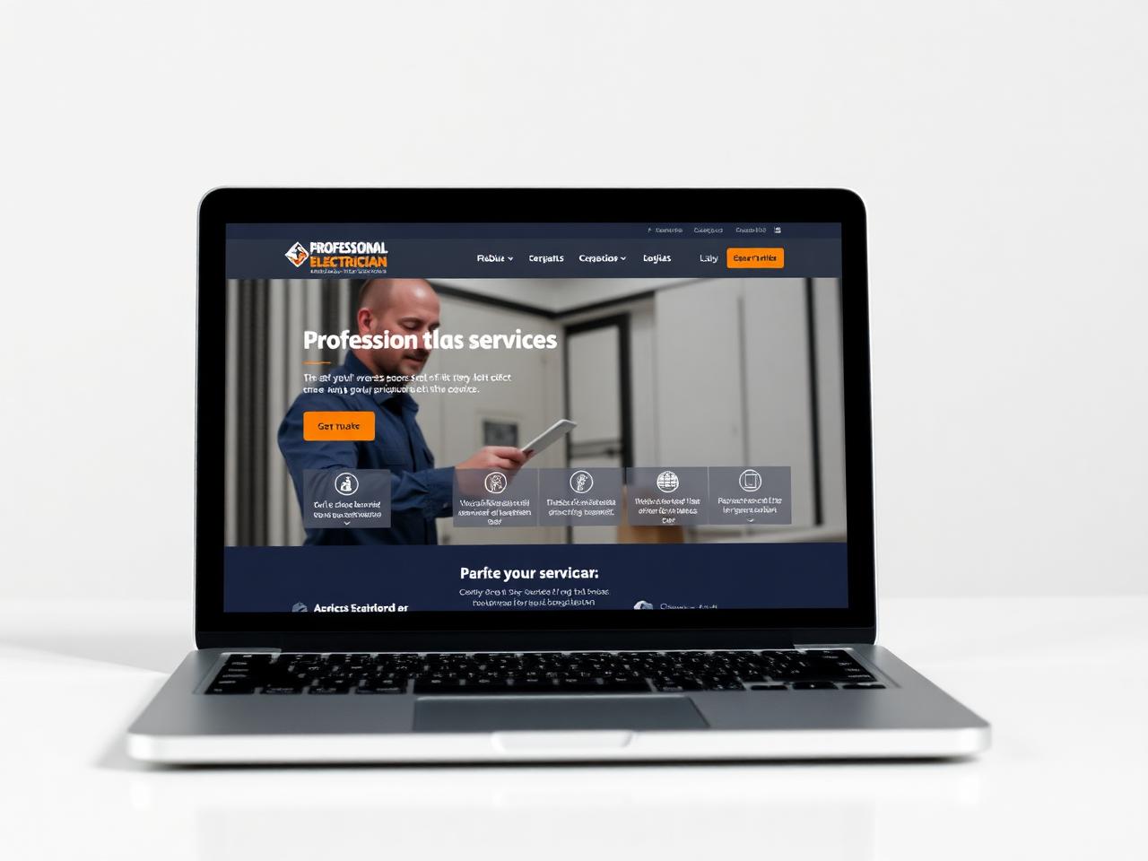 Laptop showing electrician services website
