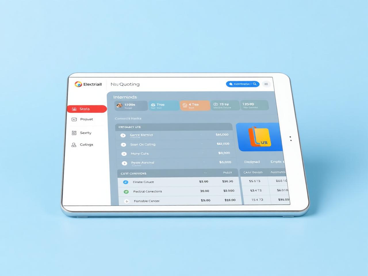 Tablet showing commercial quoting dashboard