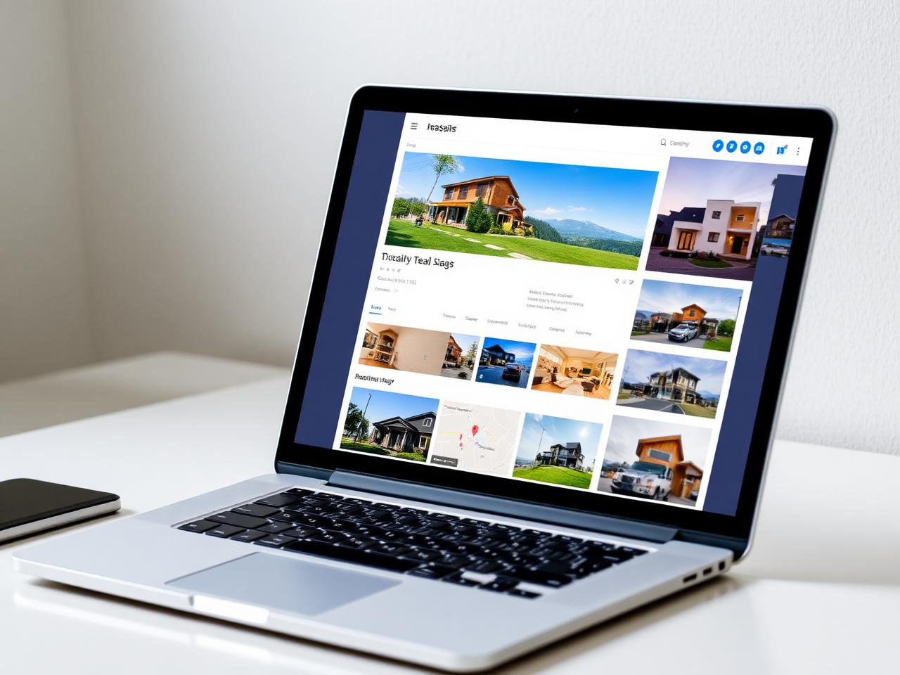 Laptop showing real estate listing page with map