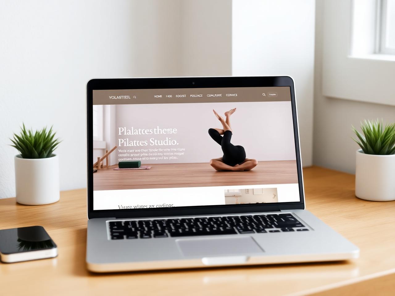 Laptop showing pilates homepage